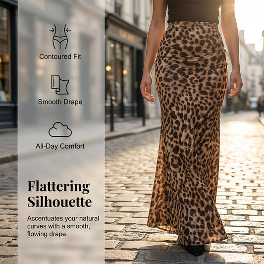 💃Dámská dlouhá sukně s leopardím vzorem, vysoký pas, slim fit