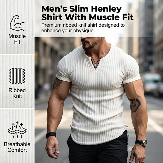 👕Pánské štíhlé jednobarevné tričko Henley