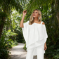 👗✨ Dámská souprava s asymetrickým topem se sifonovým lemem a kalhotami s rozšiřujícími se nohavicemi – 5 barev | M–3XL | Elegantní | Ležérní šik