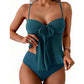 Tie-Front Mesh Tankini Set with High-Waisted Bottoms