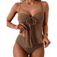 Tie-Front Mesh Tankini Set with High-Waisted Bottoms