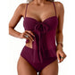 Tie-Front Mesh Tankini Set with High-Waisted Bottoms