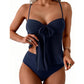 Tie-Front Mesh Tankini Set with High-Waisted Bottoms