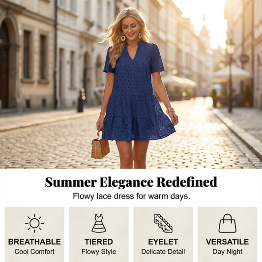 👗 NYNÍ S 50% SLEVOU! 🌸 Dámské letní vzdušné krajkové šaty ve stylu babydoll – s ozdobnými očky, lehké a ideální na dovolenou ☀️