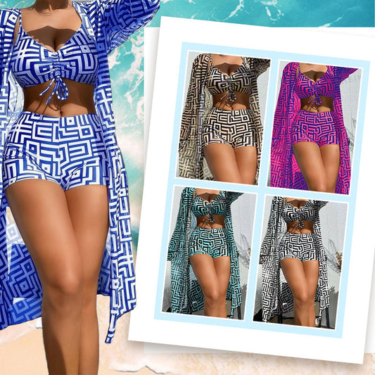 👙 50% OFF NOW! 🔥 Women's 3-Piece Geometric Print Swimwear Set – Trendy Design, Comfortable Fit & Perfect for Beach Days 🏖️