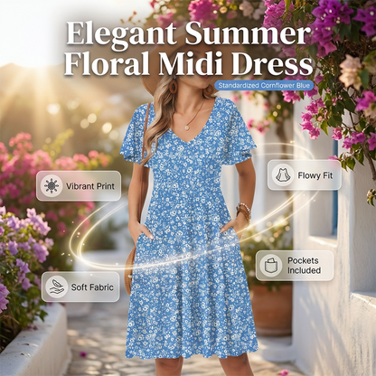 🎁Novinka se slevou 41 %💥Dámská šaty s výstřihem do V a květinovým potiskem