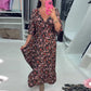👗Výstřih do V, potištěné maxi šaty s 3/4 rukávy