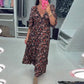👗Výstřih do V, potištěné maxi šaty s 3/4 rukávy