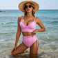 Proužkovaný bikini set s volánky a vysokým pasem