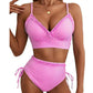 Proužkovaný bikini set s volánky a vysokým pasem