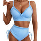 Proužkovaný bikini set s volánky a vysokým pasem