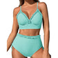 Proužkovaný bikini set s volánky a vysokým pasem