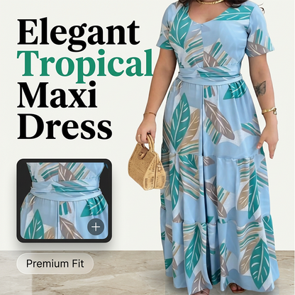 Dámské maxi šaty s potiskem listů