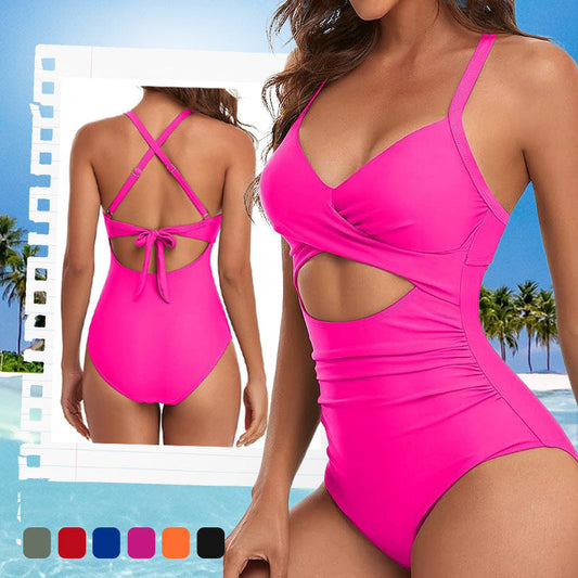👙Dámské pevné žebrované tvarovací plavky s výstřihem vpředu