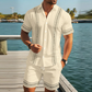 Pánský set s krátkým rukávem a květinovým vzorem a kraťasy | Trendy, prodyšný, připravený na dovolenou! 🌴☀️