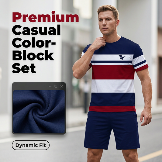⏰️Last Day For Free Shipping⌛️Men's Casual Color-Block T-Shirt and Shorts Set
