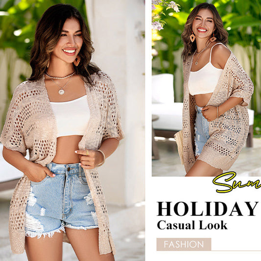 🧶  Dámský prolamovaný pletený kardigan – lehký, prodyšný, boho-chic 🌸