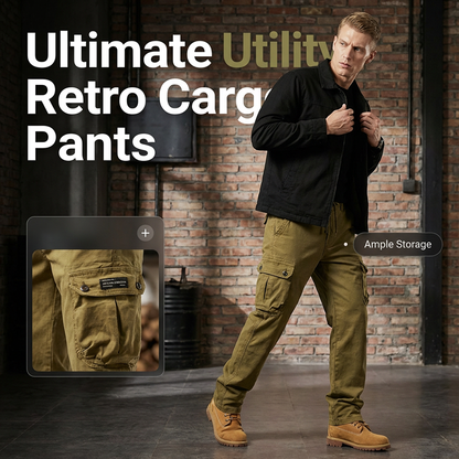 Pánské retro cargo kalhoty s více kapsami