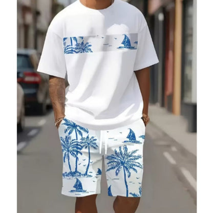 👕 ČASOVĚ OMEZENÁ SLEVA 50%! 🎨 Pánský set s potiskem – tričko a kraťasy, prodyšný polyester, živý potisk 🏃‍♂️