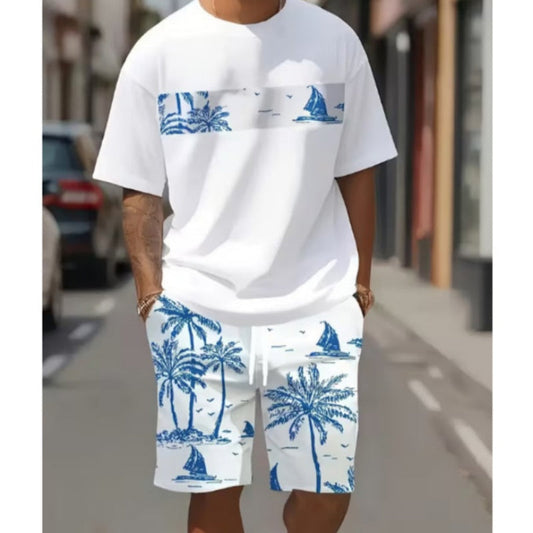 👕 ČASOVĚ OMEZENÁ SLEVA 50%! 🎨 Pánský set s potiskem – tričko a kraťasy, prodyšný polyester, živý potisk 🏃‍♂️