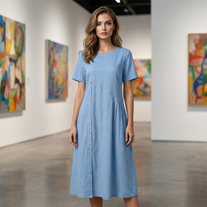 👗Dámské ležérní midi šaty s nepravidelnými knoflíky