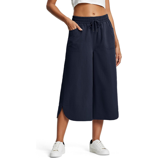 👖Dámské jednobarevné volné zkrácené kalhoty