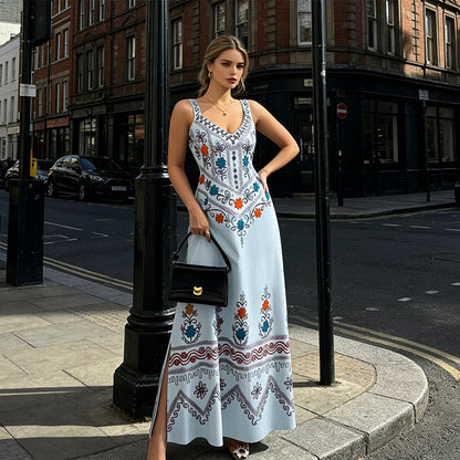 👗Bezruký šaty s výstřihem do V, květinovým vzorem a rozparkemloral Print Slit Dress