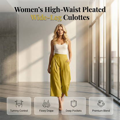 🍃Dámské culottes s vysokým pasem, plisované a širokých nohavic