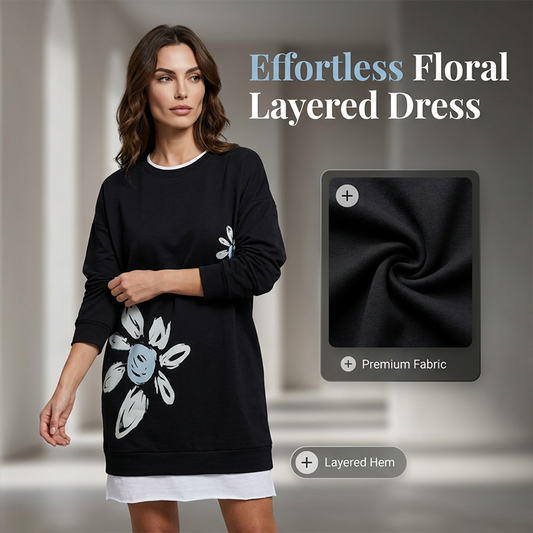 👗Dámské květinové tričko s potiskem falešného dvoudílného šatového svetru