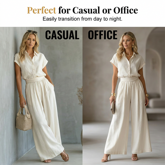 🍃Elegantní dvoudílný set – košile a široké kalhoty👗