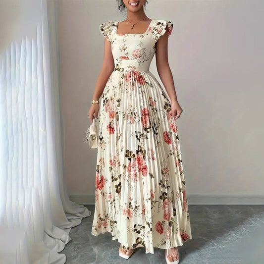 🌻Elegantní maxi šaty s květinovým potiskem a plisováním👗