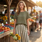 👖 Jednobarevný top + pruhované kalhoty s širokými nohavicemi | Volný střih, který zeštíhluje 🌼