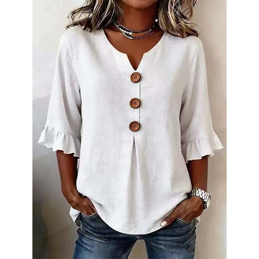 📢📢Sleva 49 %⏰Dámská halenka s výstřihem do V – Boho, splývavá, romantická 🍃