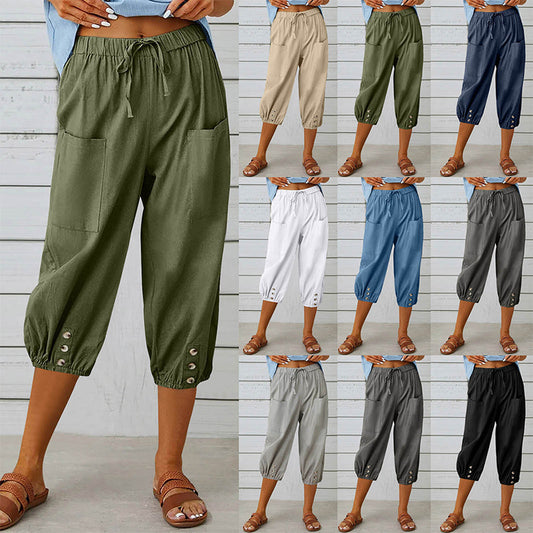 👖Dámské volnočasové capri kalhoty s kapsami🍃