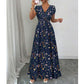 👗Dámské květinové šaty s výstřihem do V a nařaseným pasem, maxi délka🌺