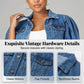 Women's Puff Short Sleeve Cropped Denim Jacket