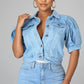 Women's Puff Short Sleeve Cropped Denim Jacket