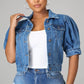Women's Puff Short Sleeve Cropped Denim Jacket
