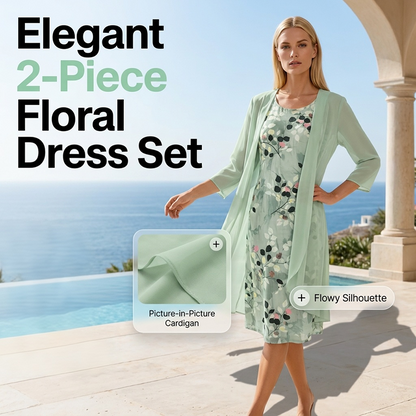 🔥Dámský elegantní šifonový set: šaty a kardigan (2dílný)🌺👗