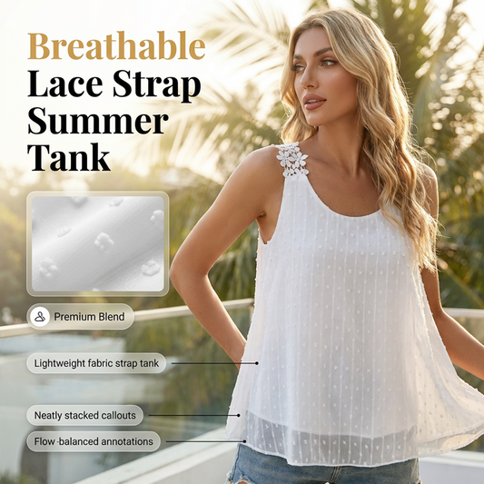 🔥Letní bestseller🔥 Elegantní tank top s krajkovými ramínky a puntíky