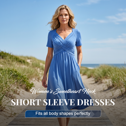 👗 Dámské dlouhé šaty s výstřihem do V a krátkými rukávy 🌸 Elegantní splývavý střih, pohodlný materiál a nenáročný styl pro každodenní nošení