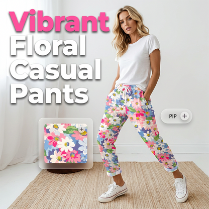 🔥Dámské kalhoty s květinovým vzorem a šňůrkou v pase👖🌺