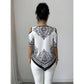 👕Boho Chic Tričko s odhalenými rameny, nepravidelným lemem a krátkým rukávem⬛⬜