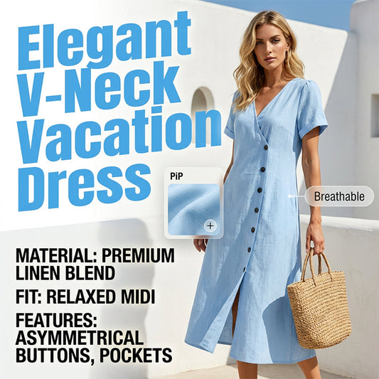 💙Dámské midi šaty z míchané tkaniny s knoflíky👗