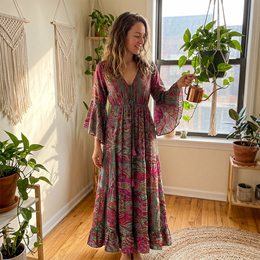 👗Dámské boho květinové maxi šaty🌺