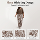 Women's V-Neck Top & Print Wide-Leg Pants Set