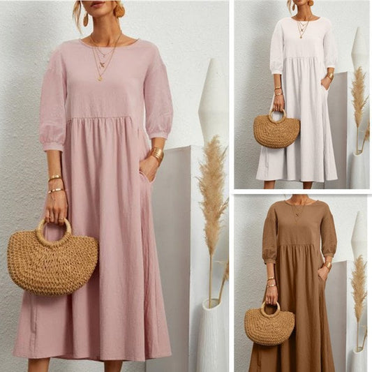 👗Dámské letní šaty s rukávy do lucerny z bavlny a lnu⭐