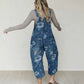 Women’s Vintage Floral Print Denim Overalls