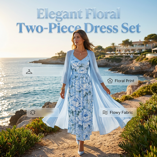 👗Dámský elegantní dvoudílný květinový šatový set☁️