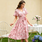 👗🌸 V-neck floral maxi dress with ruffle sleeves and belt